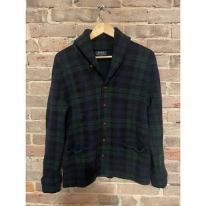 EUC Polo Ralph Lauren Merino Tartan Shawl Cardigan Boys XL Holiday Xmas Sweater